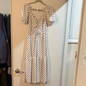 Caution To The Wind Black and White Polka Dot Midi Dress